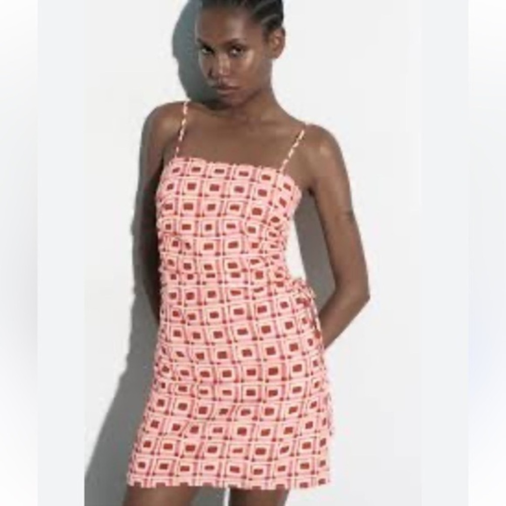 New Zara Geometric Print Cut Out Mini Dress
